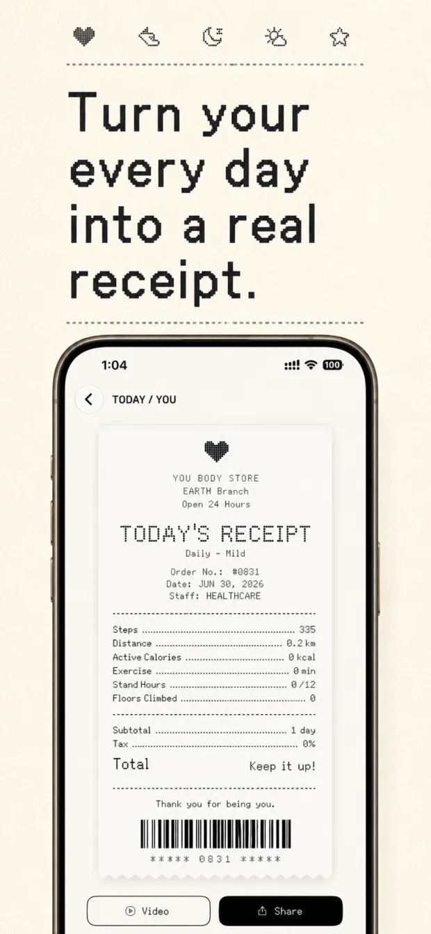 Turn every day into a receipt that looks real — your daily receipt screen