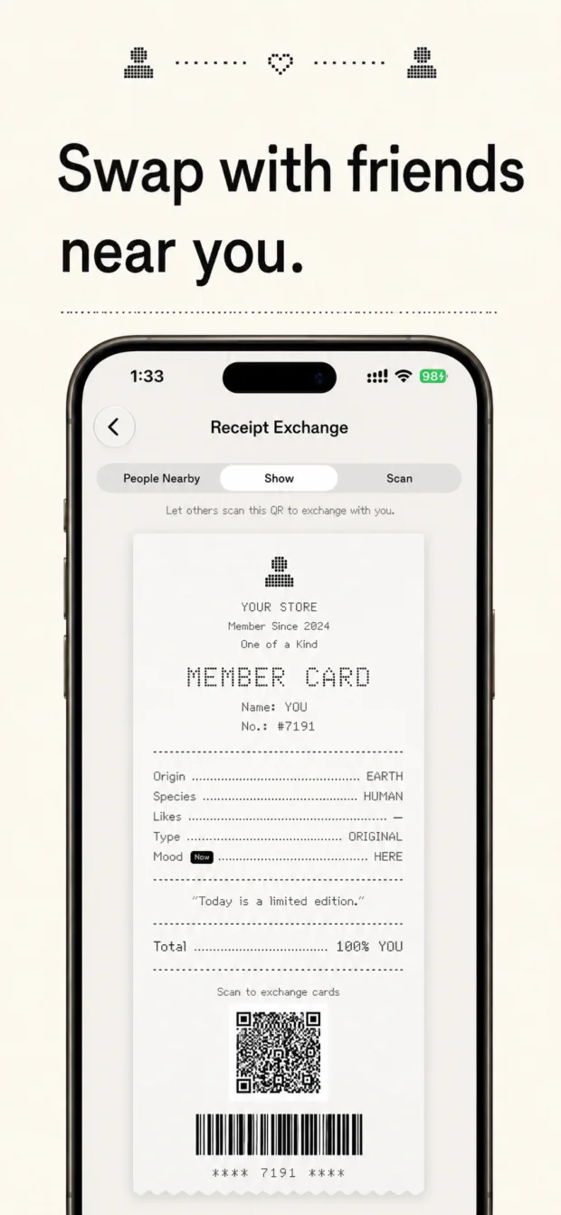 Trade on the spot with friends nearby — QR code receipt trading